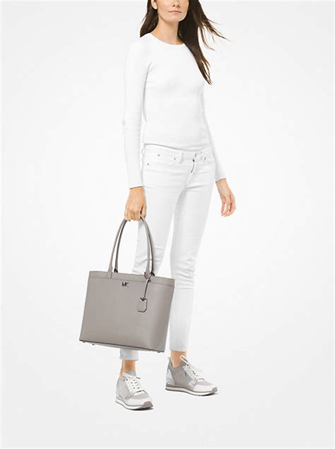 michael michael kors maddie large leather tote|Maddie Large Crossgrain Leather Tote Bag .